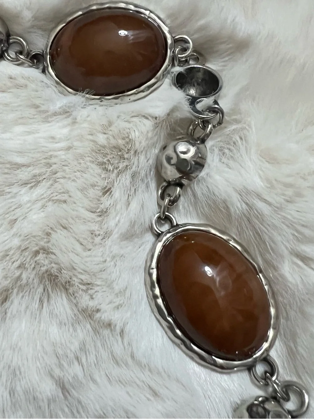 Brown Agate-Style Silver Link belt- Women one size